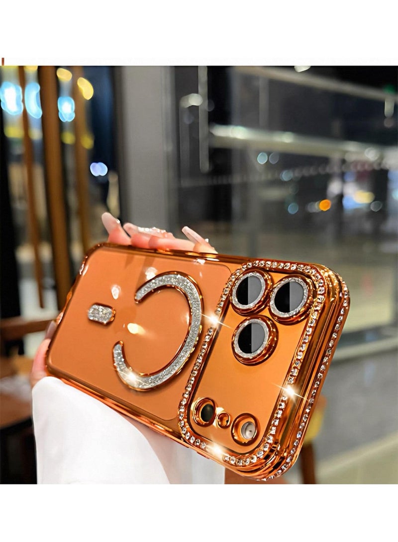 Luxury case for iPhone 17 Pro Max , compatible with MagSafe, magnetic for women, with diamond-cut protective cover (orange, iPhone 17 Pro Max) - Image 2